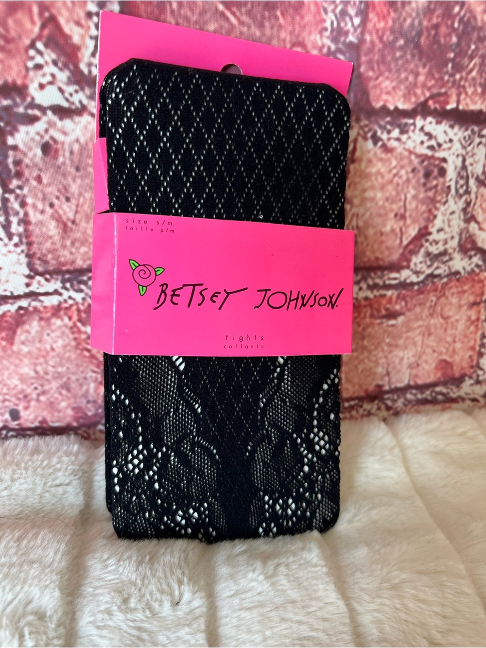 Betsey Johnson 6026 Black Fishnet Mock Thigh High Lace Tights S/M NWT
